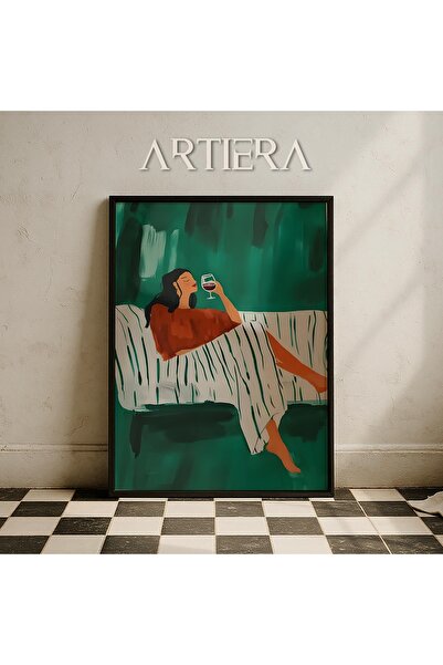 HİGUERA Ριγέ αφηρημένο πορτρέτο γυναίκα που πινεί κρασί σε ξύλινο πλαίσιο ζωγ...