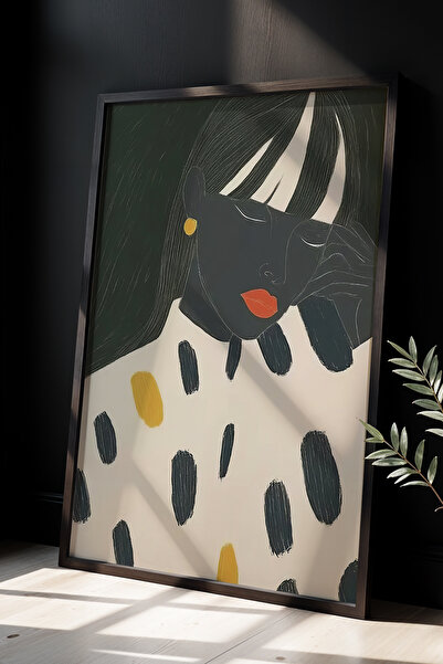 HİGUERA Επιτραπέζιο ζωγραφική με φυσικό ξύλινο πλαίσιο με μινιμαλιστική γυναι...