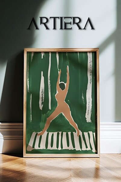 HİGUERA Πράσινη ριγέ γιόγκα αφηρημένο γυναικείο πορτρέτο ζωγραφική τοίχου με ...