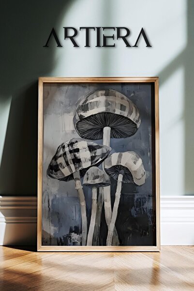 HİGUERA Φιγούρα μανιταριού σε μπλε μαύρο τόνο Αφηρημένη βοτανική ζωγραφική το...