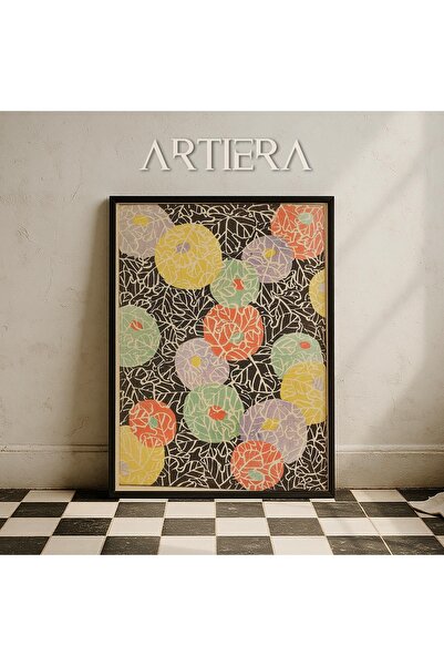 HİGUERA Πολύχρωμο μοτίβο λουλουδιών Vintage Japandi Art Πίνακας τοίχου με φυσ...