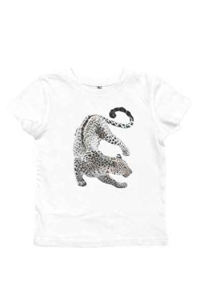 WHITE OF CREATIVE تي شيرت نسائي قصير مطبوع عليه جلد الفهد