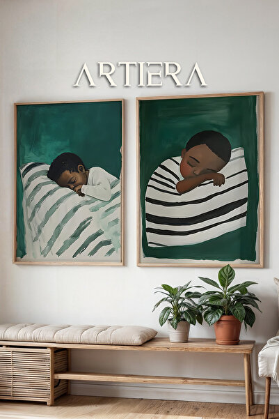 HİGUERA Βρεφική ελαιογραφία που κοιμάται σε σμαραγδένια πράσινα τόνους Feel Δ...