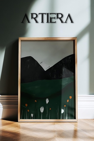 HİGUERA Πράσινο βουνό και λουλούδια σιλουέτα αφηρημένη βοτανική ζωγραφική τοί...