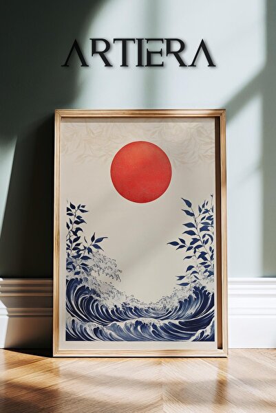 HİGUERA Bloody Moon Waves and Flowers Μοντέρνα ζωγραφική τοίχου της Ιαπωνίας ...