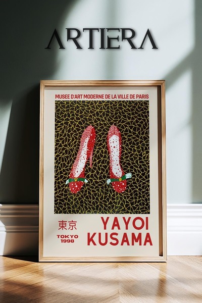 HİGUERA Yayoi Kusama Διάσημος ζωγράφος με κόκκινο φόντο Σύγχρονη vintage ζωγρ...