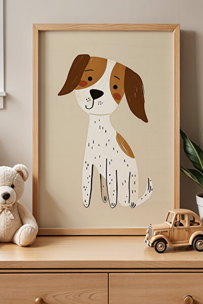 HİGUERA Uslu Cute Dog Camera Copiilor Tablou de perete cu rama din lemn natural
