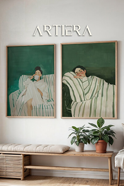 HİGUERA Coffee Time and Sleep Break Oil Painting Feel Διπλό Ξύλινο Πλαίσιο Ζω...