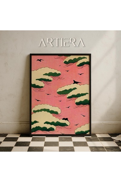 HİGUERA Ροζ ουρανός και σύννεφα Ελαιογραφία Feel Vintage Japandi Art Ζωγραφικ...