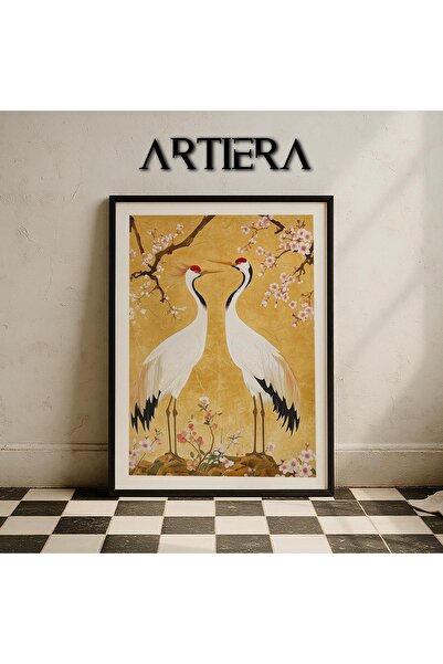 HİGUERA Ελκυστήρας πουλί με κίτρινο φόντο Vintage Japandi Art Πίνακας τοίχου ...