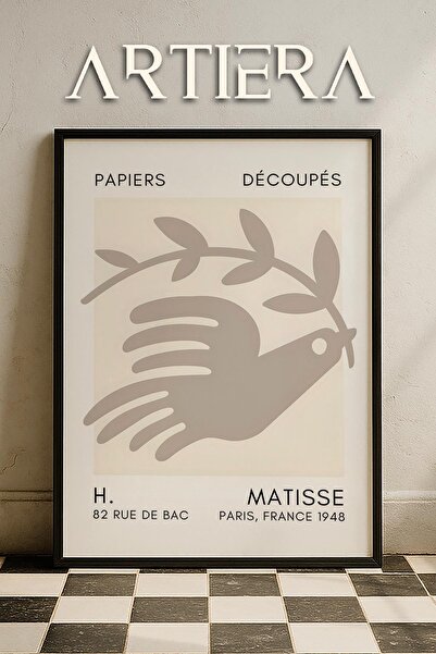 HİGUERA Σειρά Matisse Paper Cuttings Μπεζ αφηρημένος περιστέρι με ξύλινο πλαί...