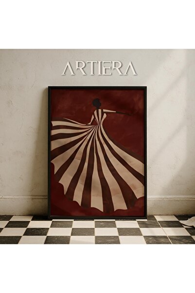 HİGUERA Γυναικείο πορτρέτο με αφηρημένο καφέ ριγέ σε γήινες αποχρώσεις Σύγχρο...