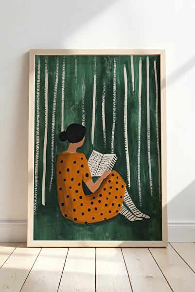 HİGUERA Γυναίκα που διαβάζει ένα βιβλίο με μοντέρνα τέχνη με φυσικό ξύλινο πλ...