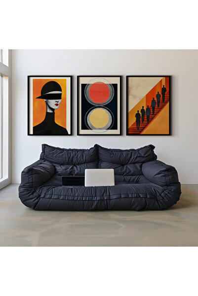 HİGUERA Σετ τριπλής φιγούρας Red Abstract Art Σετ ζωγραφικής τοίχου με φυσικό...