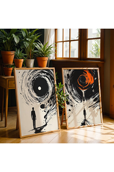 HİGUERA Ασπρόμαυρο Σετ ζωγραφικής τοίχου με διπλό φυσικό ξύλινο πλαίσιο