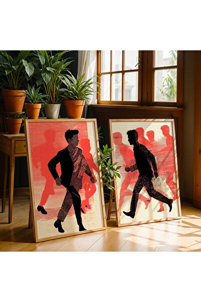 HİGUERA Σετ ζωγραφικής τοίχου με αφηρημένη ανθρώπινη φιγούρα διπλό κόκκινο αφ...