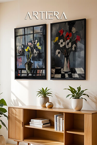 HİGUERA Μοντέρνα ελαιογραφία με άγαλμα λουλουδιών Feel Διπλό ξύλινο πλαίσιο ζ...