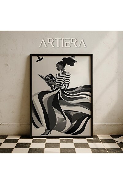 HİGUERA Μαύρο Λευκό Ριγέ Σύγχρονη Μινιμαλιστική Τέχνη Γυναικείο Πορτρέτο Ζωγρ...