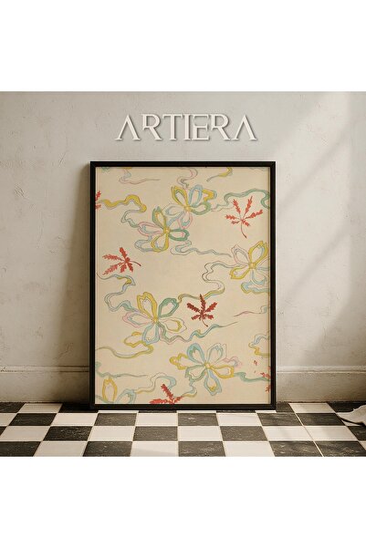 HİGUERA Ριγέ μοτίβο λουλουδιών Vintage Japandi Art Ζωγραφική τοίχου με φυσικό...