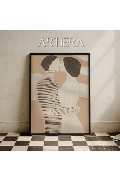 HİGUERA Μινιμαλιστικό αφηρημένο πορτρέτο εραστή σε μπεζ τόνους Πορτρέτο τοίχο...