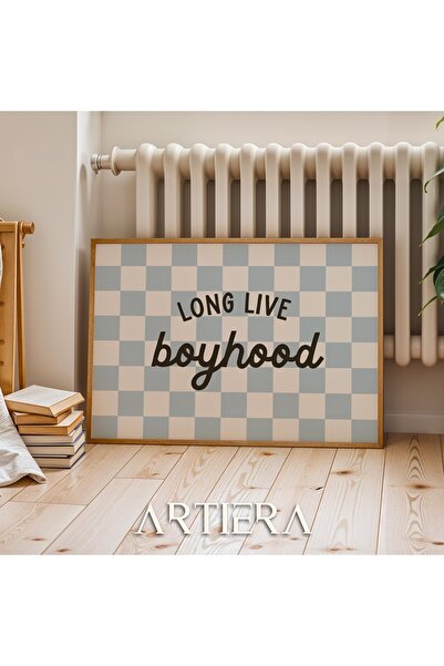 HİGUERA Boyhood Black Written Blue Checkered Μοντέρνο Αγόρι Δωμάτιο Παιδικό Δ...