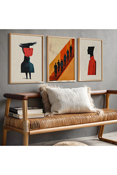 HİGUERA Σετ ζωγραφικής τοίχου με ανθρώπινες φιγούρες Red Abstract Τριπλό Φυσι...