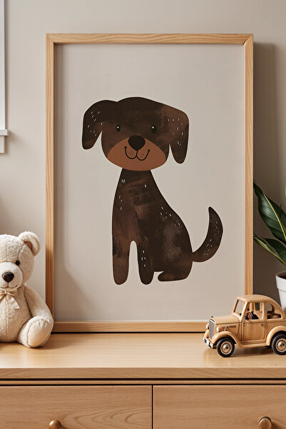 HİGUERA Πίνακας τοίχου Uslu Brown Smiling Puppy Παιδικό Δωμάτιο με Φυσικό Ξύλ...