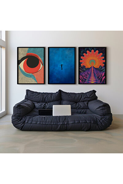 HİGUERA Γεωμετρικό Κόκκινο Αφηρημένο Τριπλό Φυσικό Ξύλινο Πλαίσιο Τοίχου