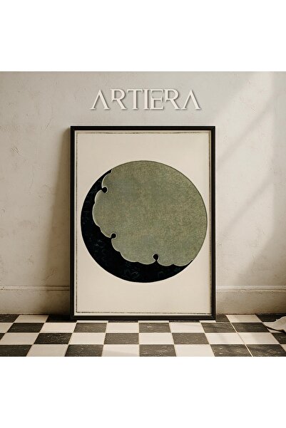 HİGUERA Μινιμαλιστικό Moon Vintage Japandi Art Πίνακας τοίχου με φυσικό ξύλιν...