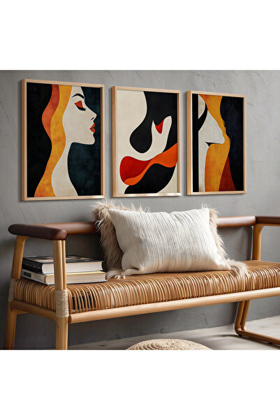 HİGUERA Σετ ζωγραφικής τοίχου με ανθρώπινες φιγούρες Red Abstract Τριπλό Φυσι...