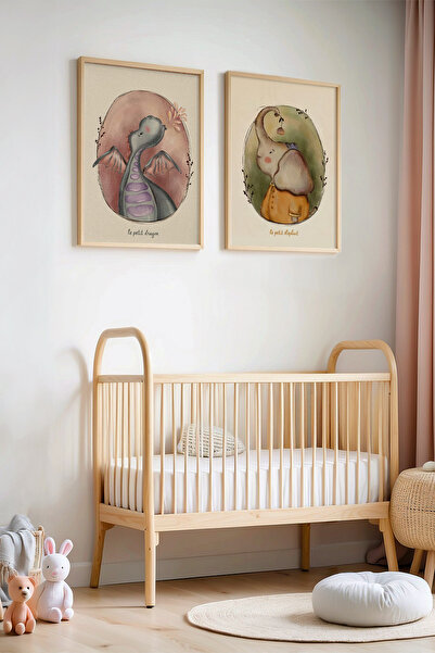 HİGUERA Πίνακας παιδικού και βρεφικού δωματίου με φυσικό ξύλινο πλαίσιο Drago...