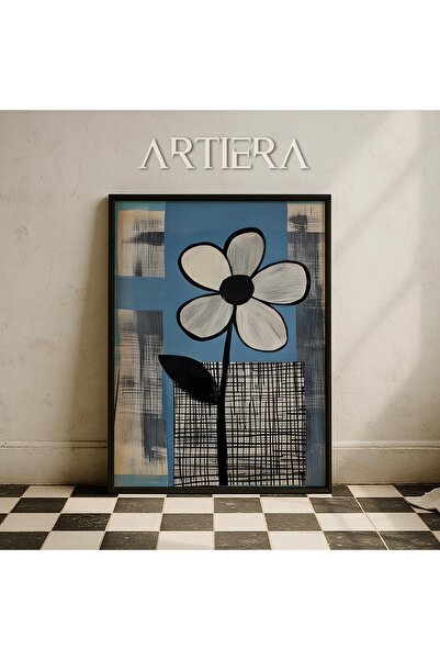 HİGUERA Μπατάμια Αφηρημένη Βοτανική Ζωγραφική Τοίχου με Ξύλινο Πλαίσιο σε Μπλ...