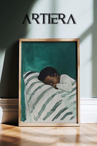 HİGUERA Portret minimalist pentru băieți Pictură murală cu rame din lemn