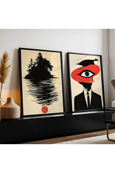 HİGUERA Αφηρημένο σχέδιο Κόκκινο αφηρημένο διπλό φυσικό ξύλινο πλαίσιο ζωγραφ...