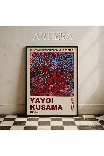 HİGUERA Yayoi Kusama διάσημος ζωγράφος με κόκκινο φόντο Μοντέρνα vintage ζωγρ...