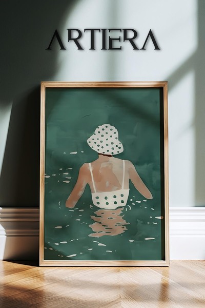 HİGUERA Γυναικείο πορτρέτο με καπέλο σε μπουρνούζι Σύγχρονη τέχνη Θαλάσσιο θέ...