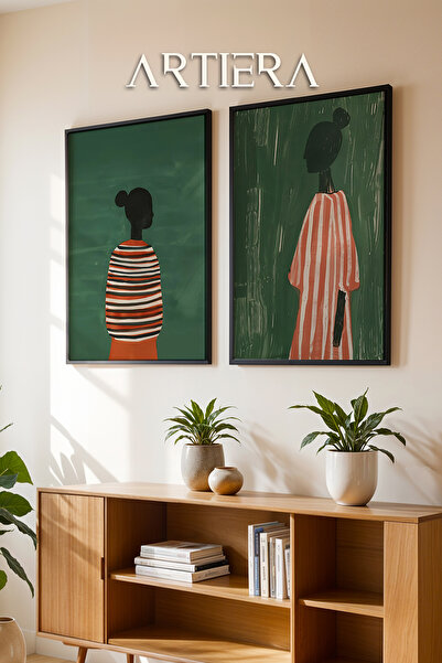 HİGUERA Γυναικεία λαδομπογιά με ριγέ σε σμαραγδένιο πράσινο φόντο Ζωγραφική τ...