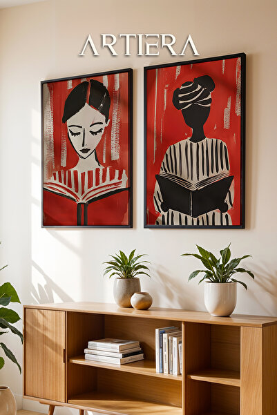 HİGUERA Ώρα για ανάγνωση Κόκκινη μινιμαλιστική ελαιογραφία Feel Διπλό ξύλινο ...