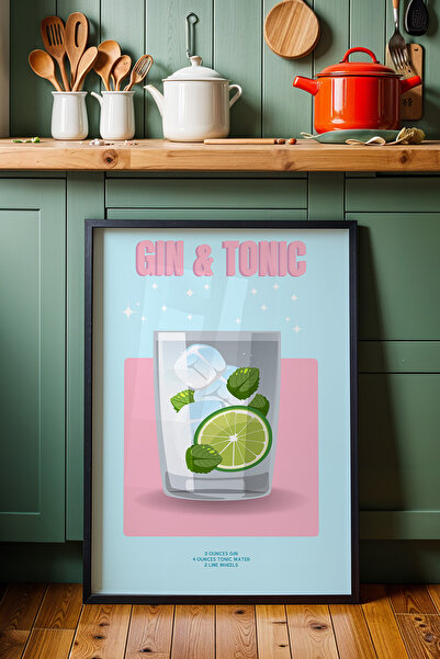 HİGUERA Gin Tonic Pink Floor BAR Ζωγραφική τοίχου κουζίνας με φυσικό ξύλινο π...