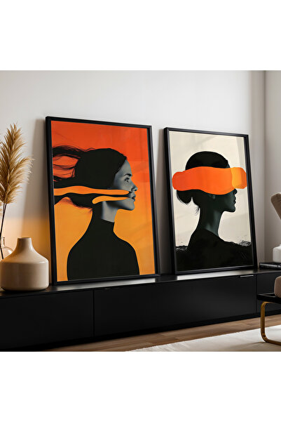 HİGUERA Διπλό γυναικείο πορτρέτο Red Abstract Series Σετ ζωγραφικής τοίχου με...