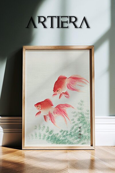 HİGUERA Χρωματισμός τοίχου με θέμα το χρυσόψαρο Vintage ιαπωνική τέχνη με ξύλ...