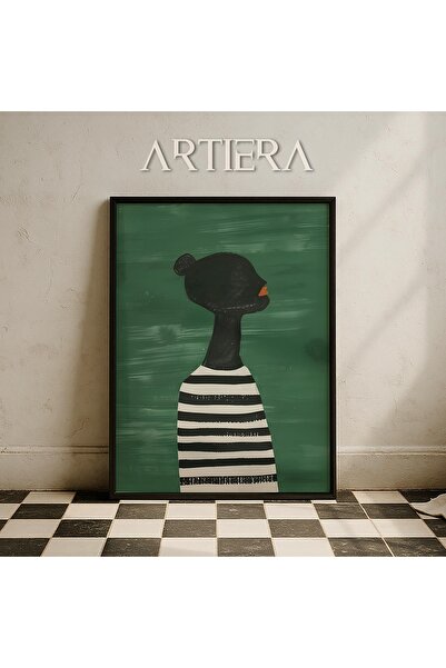 HİGUERA Μαύρο Λευκό Ριγέ Μινιμαλιστικό Αφηρημένο Γυναικείο Πορτρέτο Μοντέρνο ...