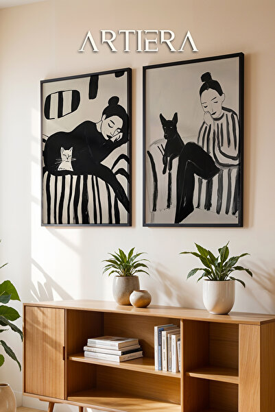 HİGUERA Ασπρόμαυρη ηρεμία Γυναίκα και γάτα με θέμα την ελαιογραφία Feel Διπλό...