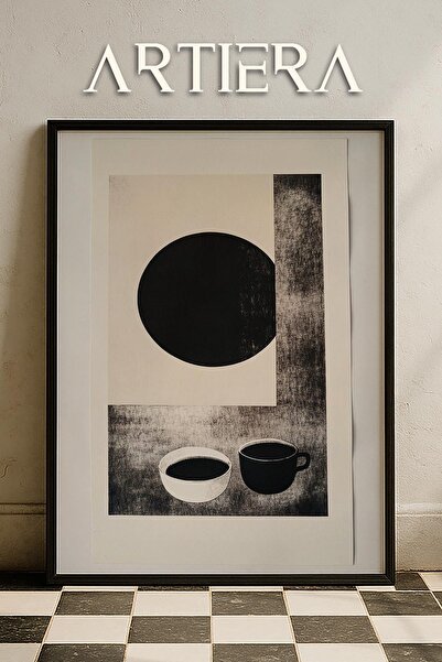 HİGUERA Ασπρόμαυρο Σχέδιο Καφέ - Πίνακας Κουζίνας με Ξύλινο Πλαίσιο, Διακόσμη...