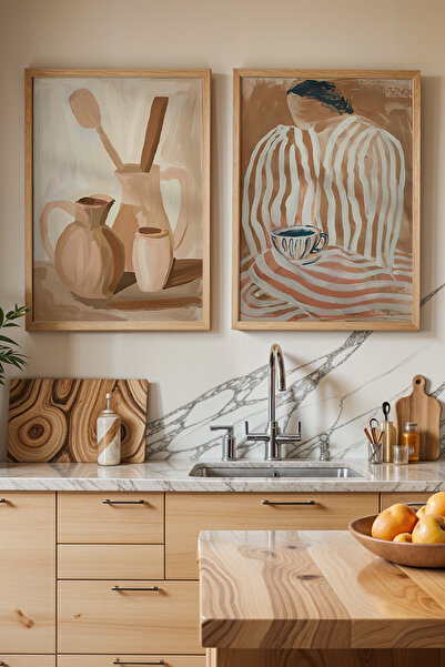 HİGUERA Φυσικό Κεραμικό και Ριγέ Φιγούρα KTB Ζωγραφική Τοίχου Κουζίνας με Φυσ...