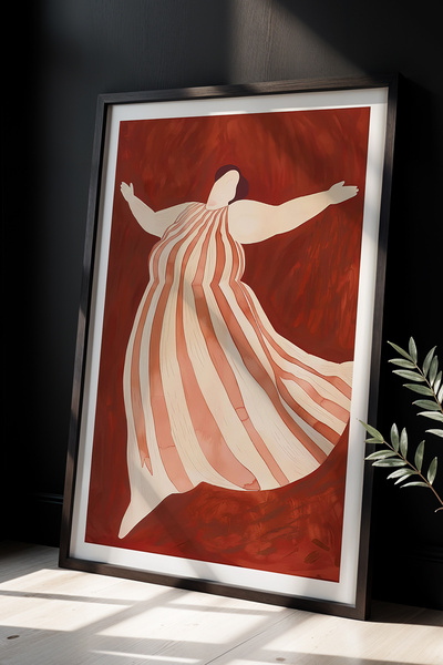 HİGUERA Αφηρημένη φιγούρα με κόκκινο φόντο Πίνακας τοίχου με φυσικό ξύλινο πλ...