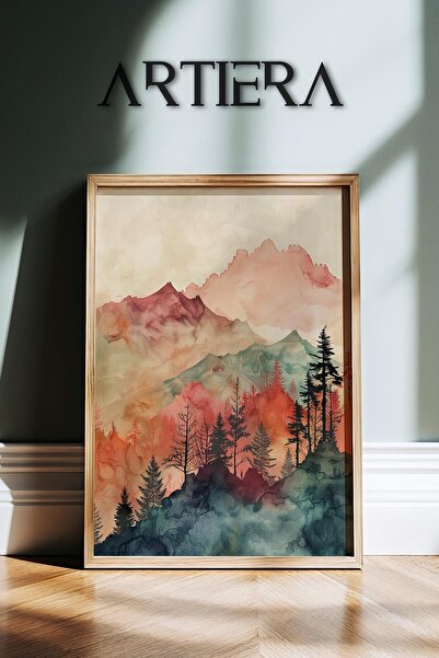 HİGUERA Vintage Manzara Doğa Japandi Sanatı Doğal Ahşap Çerçeveli Duvar Tablosu