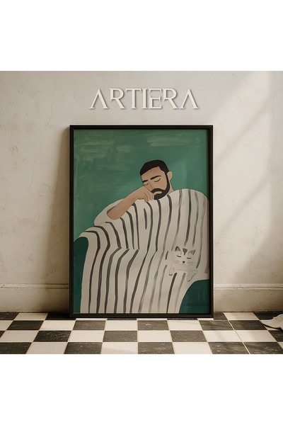 HİGUERA Μοντέρνος μουστάκι Αφηρημένο ανδρικό πορτρέτο ζωγραφική τοίχου με ξύλ...