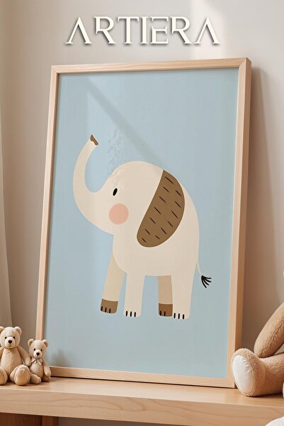 HİGUERA Χαριτωμένος ελέφαντας μπλε φόντο με θέμα τα ζώα Διακόσμηση παιδικού δ...