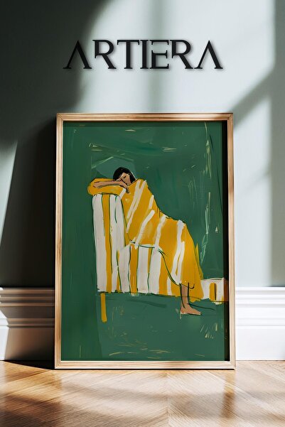 HİGUERA Ridicat în linie galbenă Minimalist Abstract Portret de femeie Artă c...